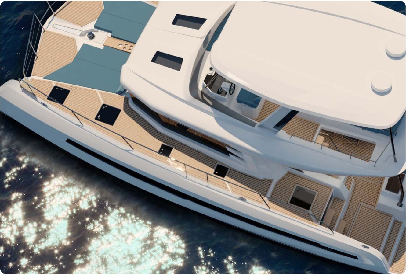 Aft deck of a catamaran seen from above