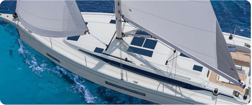 Sailing yacht under way seen from above